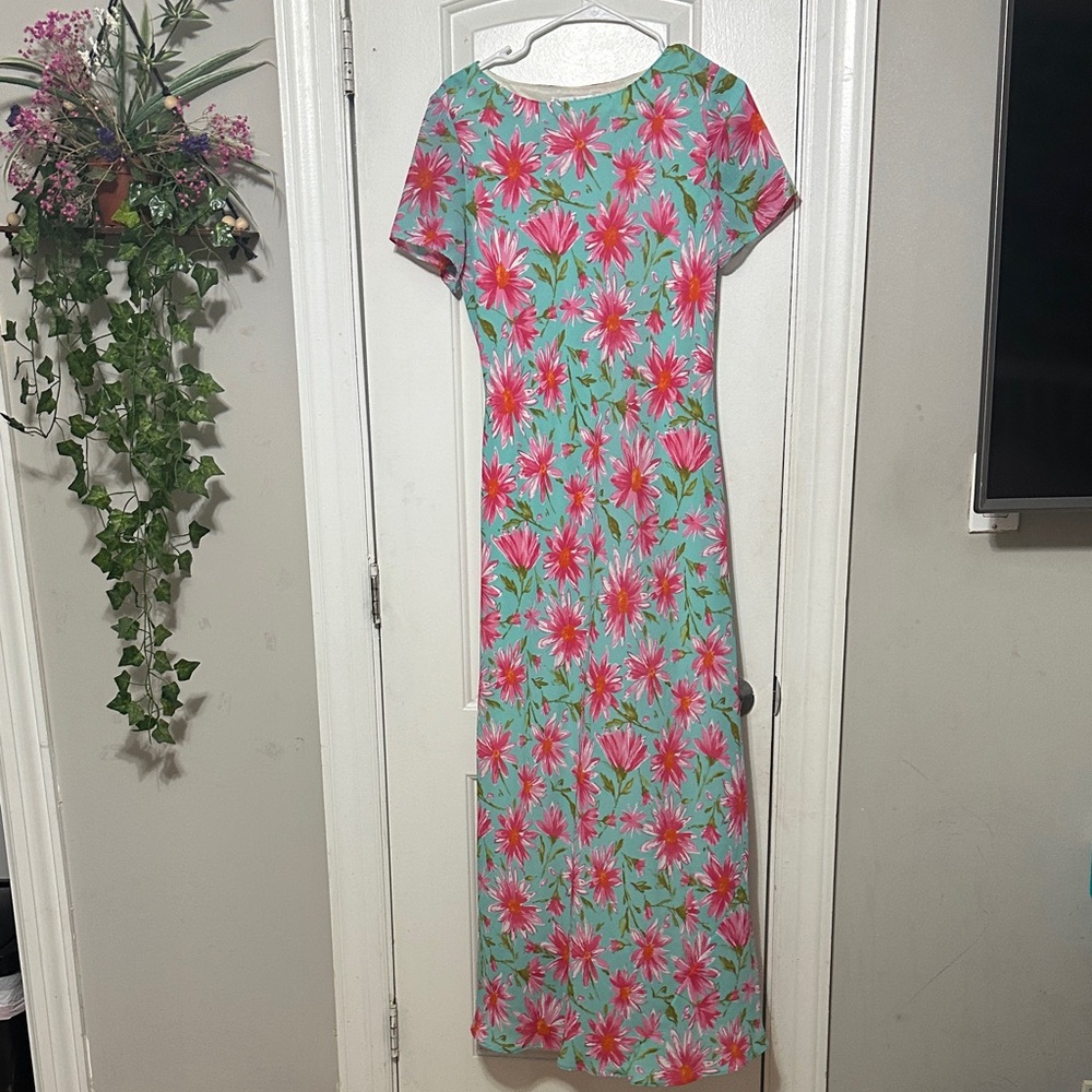 Ronnie Nicole Floral Pink and Green Maxi Dress